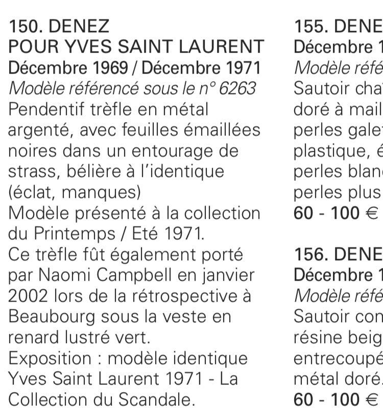 ARCHIVE. Collier/ceinture trèfle Yves Saint Laurent. À la disposition des professionnels pour des campagnes éditoriales et des expositions