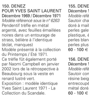 ARCHIVE. Collier/ceinture trèfle Yves Saint Laurent. À la disposition des professionnels pour des campagnes éditoriales et des expositions